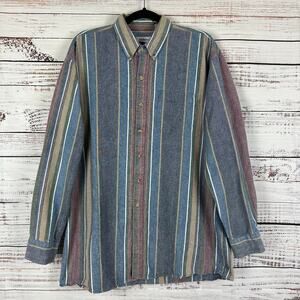 Mens VTG Saddlebrook Striped Western Work Button Up Shirt Cotton Cowboy Size XL